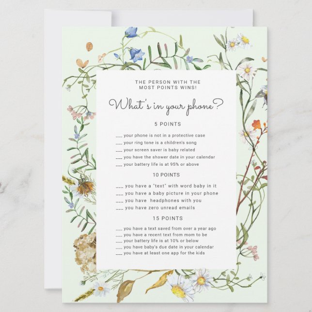 cartão de Chá de fraldas russo de flor silvestre (Frente)