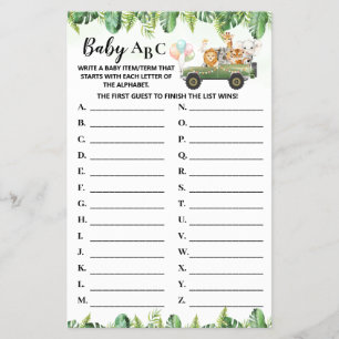 Cartão de Chá de fraldas Safari Baby ABC