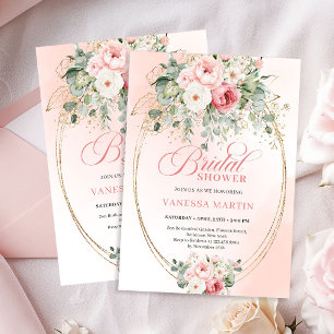 Cartão de Chá de Noiva Chic Blush e Gold Dusty Ros