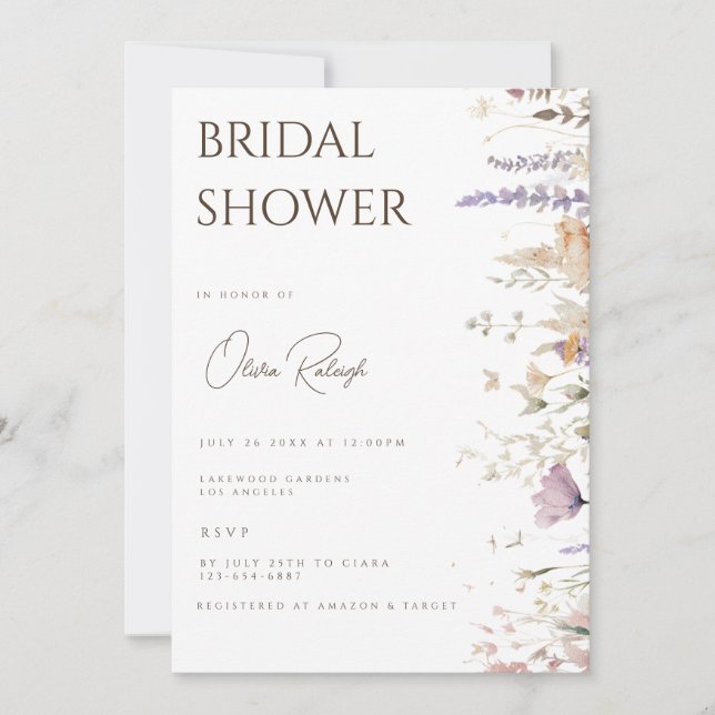 Cartão de Chá de panela Branco Simples Boho Wildfl (Frente)