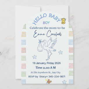 Cartão de Chamada de Bebê Azul Suave Personalizáve
