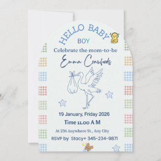 Cartão de Chamada de Bebê Azul Suave Personalizáve