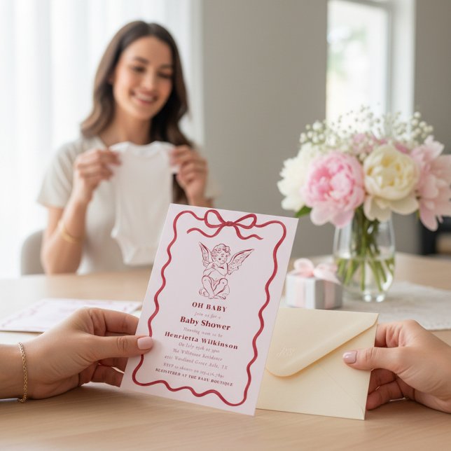 Cartão de Chamada de Bebê Rosa Arco Vermelho Queru (Criador carregado)