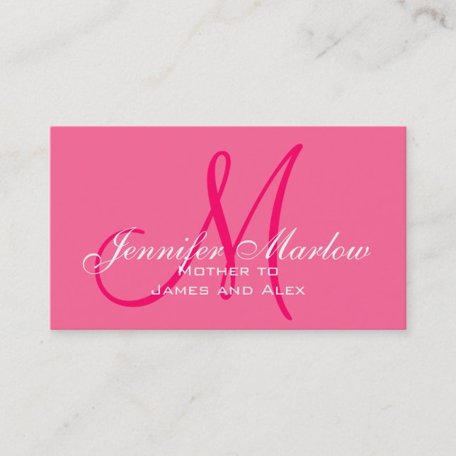 Cartão de Chamada de Mamãe Rosa Quente Monograma E (Frente)