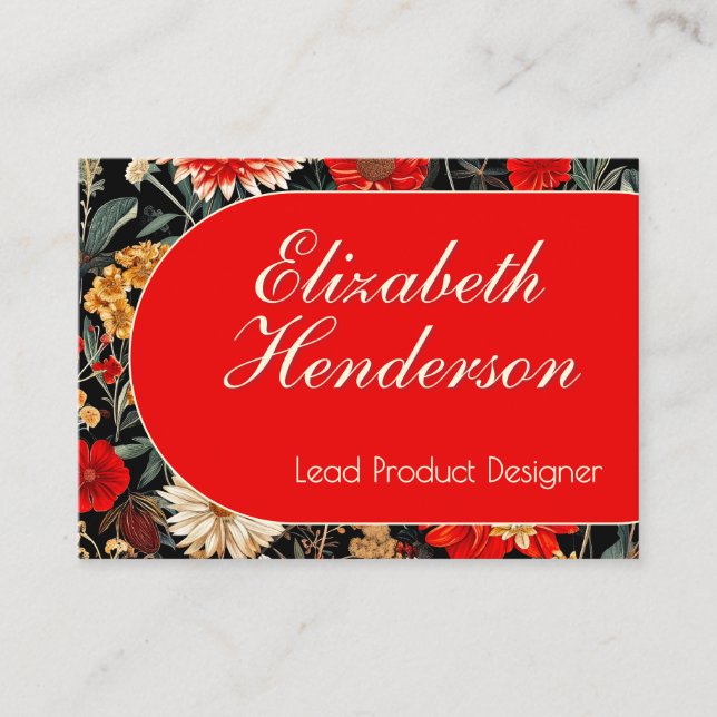 Cartão de Chamada Floral Dark Vermelha e Creme (Frente)
