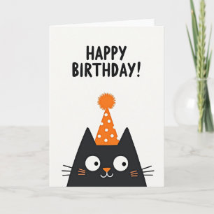 Cartão de Chapéu de Festa de Aniversário de Gato