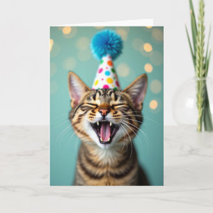 Cartão de Chapéu de Festa do Gato Atigrado Alegre