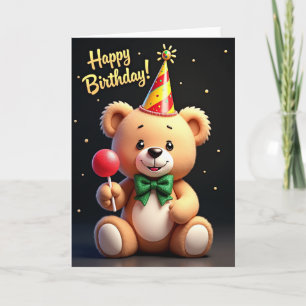 Cartão de Chapéu de Festa do Urso Doce