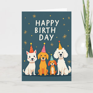 Cartão de Chapéus de Festa de Cachorros Alegres