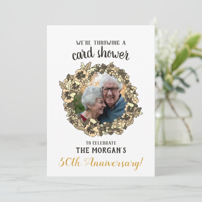 Cartão de Chuva de Aniversário Dourado com Foto (Em pé/Frente)