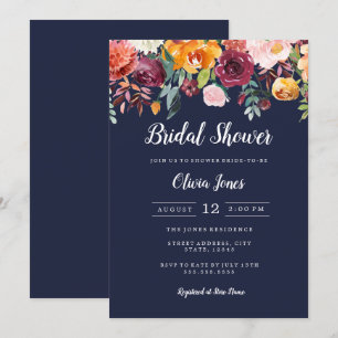 Cartão de Chuva de Noiva Floral Azul Água