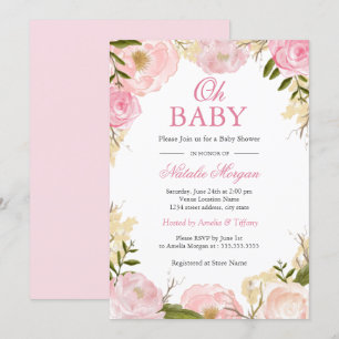 Cartão de Chuveiro de Bebê Rosa Elegante Oh Baby