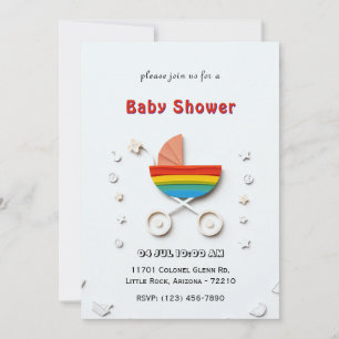 Cartão de Chuvinha de Bebê com Carrinho de Cores