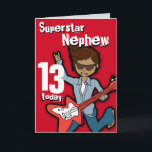 Cartão de cinza de aniversário Super Star Son 11<br><div class="desc">Este cartão leu Superstar Nephew 13 hoje. Interior: Feliz aniversário ou você pode personalizar com suas próprias palavras. Criador de cabelo vermelho e divertido tocando seu cartão de violão elétrico com arte original e projetado por Sarah Trett para www.mylittleeden.com</div>