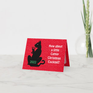 Cartão de Cocktail de Natal de Gato Negro
