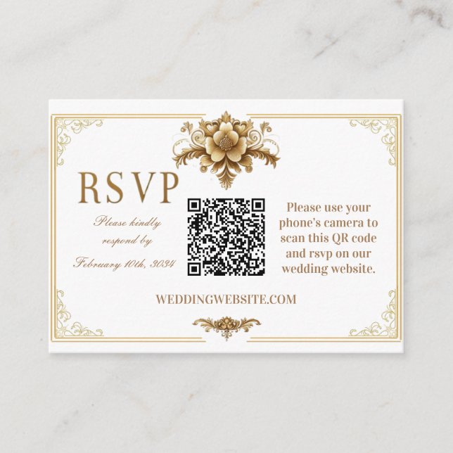 Cartão de código QR de RSVP Real Gilded (Frente)