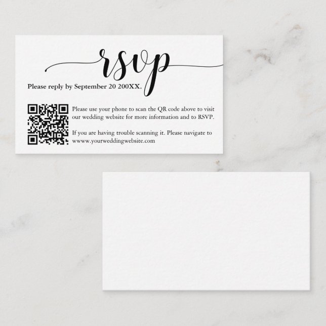 Cartão de Código QR de Site de RSVP de Casamento S (Frente/Verso)