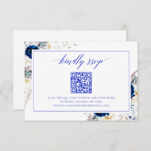 Cartão de Código QR do Site RSVP de Casamento Azul