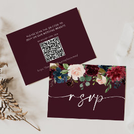 Cartão de Código QR RSVP de Casamento Burgundy