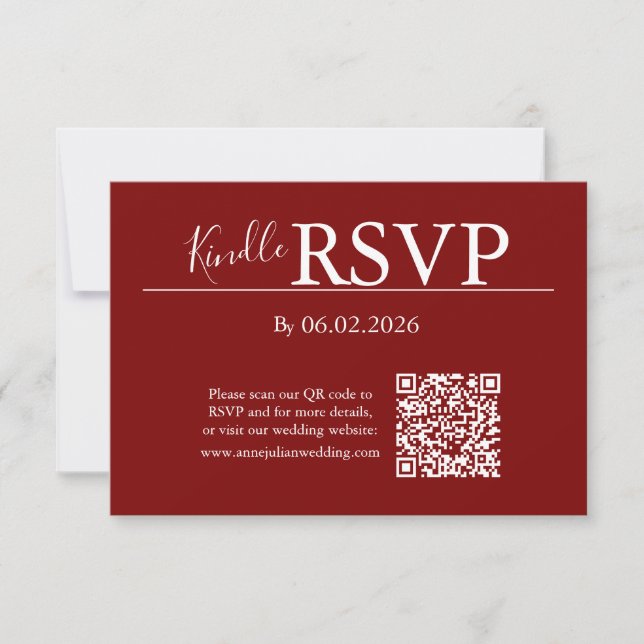 Cartão de Código QR RSVP Vermelho para Casamento M (Frente)