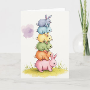 Cartão de Coelhinhos Pastel Empilhados