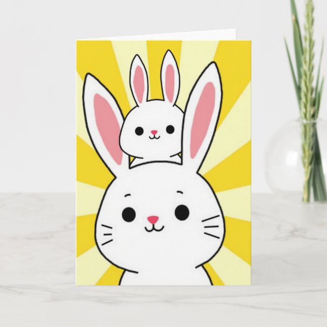 Cartão de Coelhos Amigos Sol Feliz (Frente)