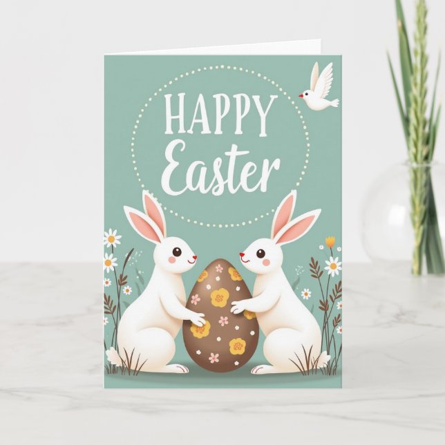 Cartão de Coelhos Felizes de Primavera (Frente)