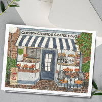 Cartão de Coffee House Storefront Watercolor
