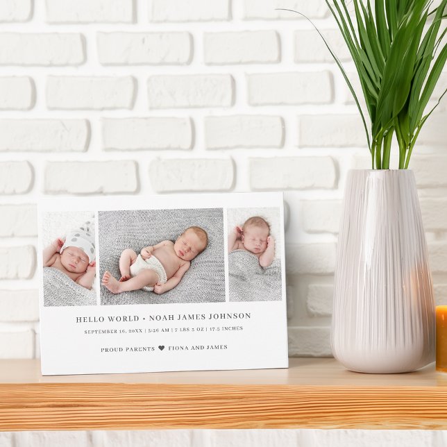 Cartão de Colagem de 3 Fotos com Anúncio de Nascim (Our Little Miracle Gold Star 3 Photos Baby Announcement Postcard)