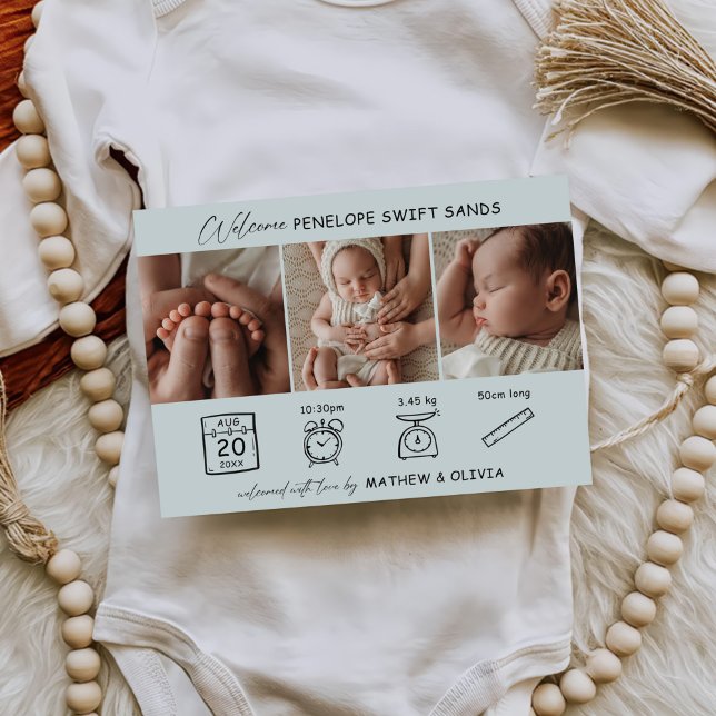 Cartão de Colagem de 3 Fotos com Anúncio de Nascim (Criador carregado)