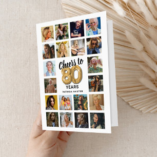 Cartão de Colagem de Fotos de Aniversário de 80 An
