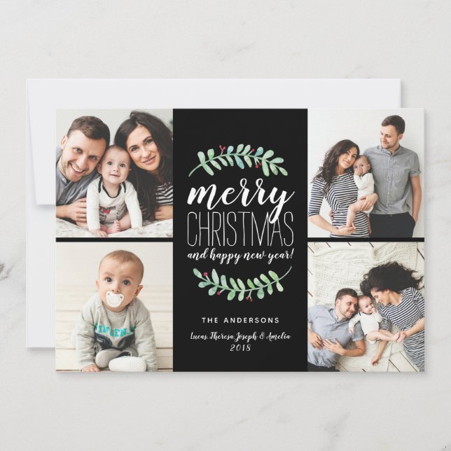 Cartão de Colagem de Fotos do Feliz Garland Holida (Frente)