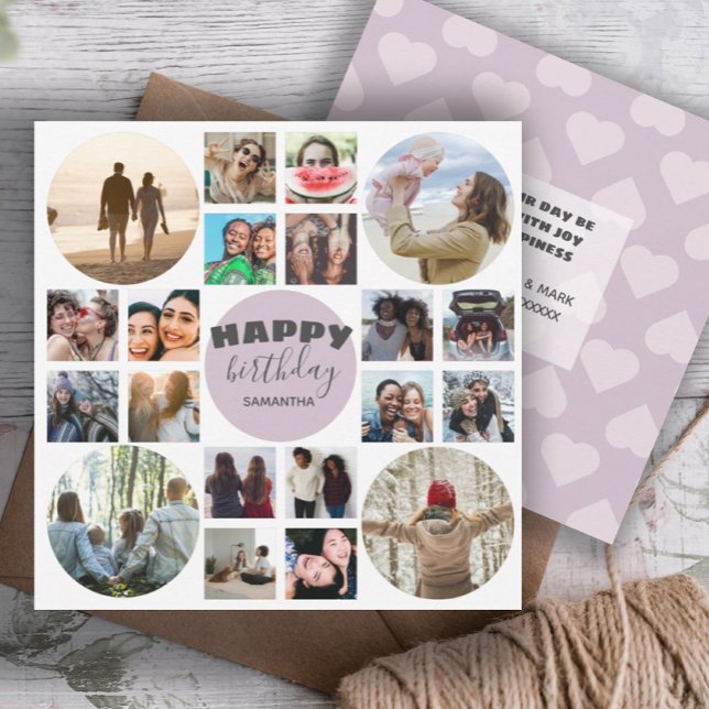 Cartão de Colagem de Fotos Feliz Aniversário, Rosa (Criador carregado)