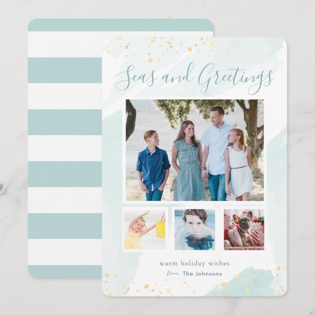 Cartão de Colagem de Fotos por Aquarela de Natal C (Frente/Verso)