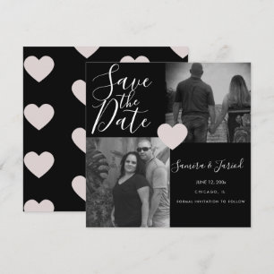 Cartão de Colagem de Fotos Preto Cor-de-Rosa Simp