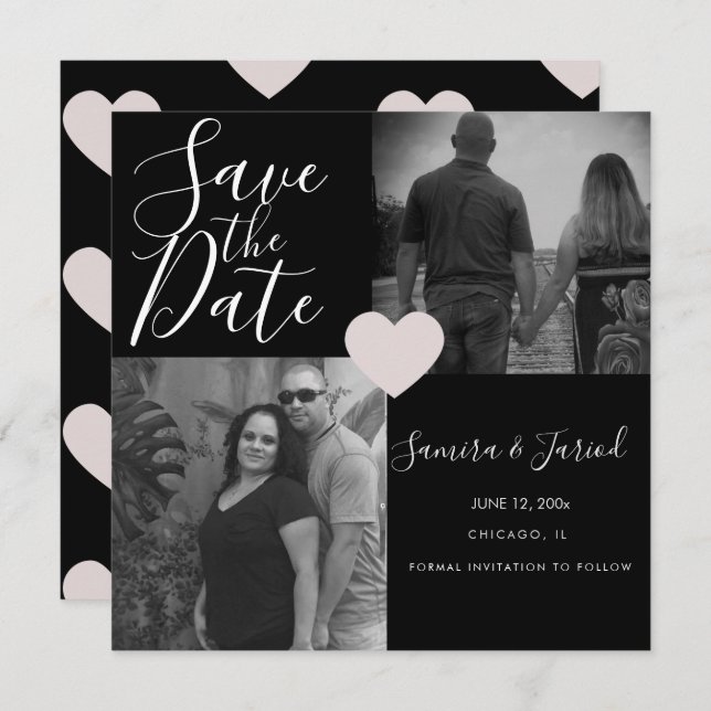 Cartão de Colagem de Fotos Preto Cor-de-Rosa Simpl (Frente/Verso)