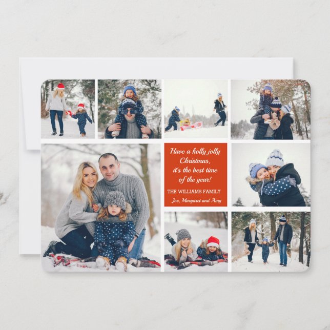 Cartão de Colagem de Natal de 8 Fotos (Frente)