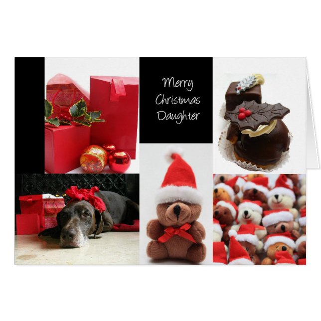 Cartão de colagem de natal vermelho-filha (Frente Horizontal)