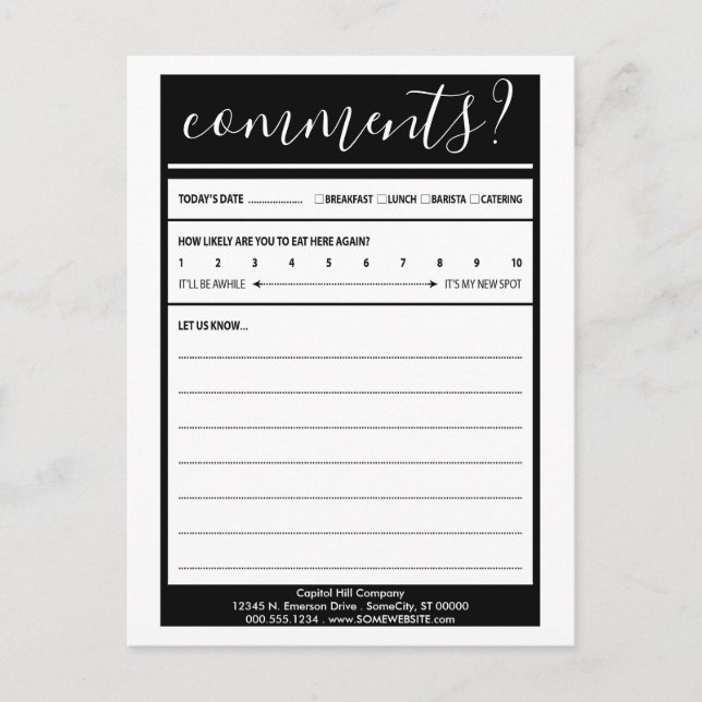 cartão de comentário da lista de endereçamento (Frente)