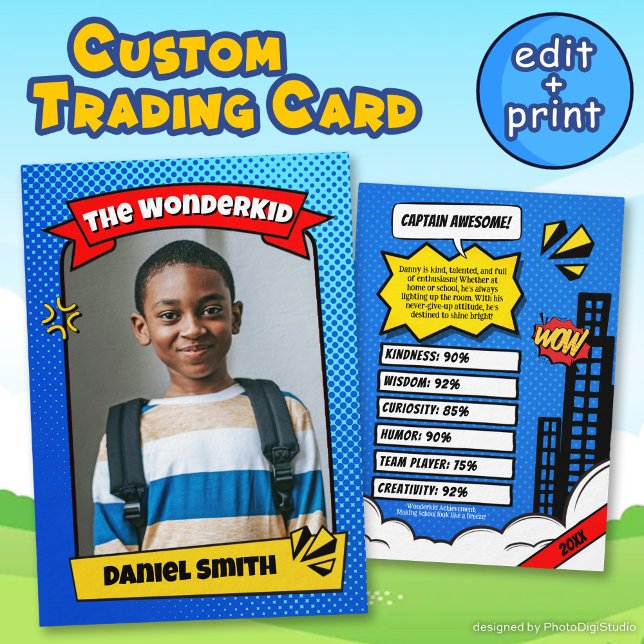 Cartão de Comércio de BD Personalizado para Oferta (Custom Comic Trading Card for Kids Smart Fun Gifts)