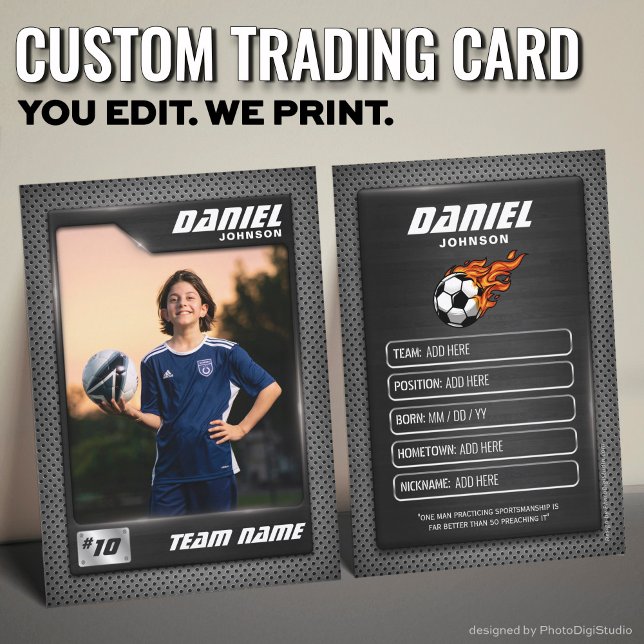 Cartão De Comércio De Futebol, Cartão De Esporte G (Custom Soccer Trading Card, Black Graphite Sports Player Card)