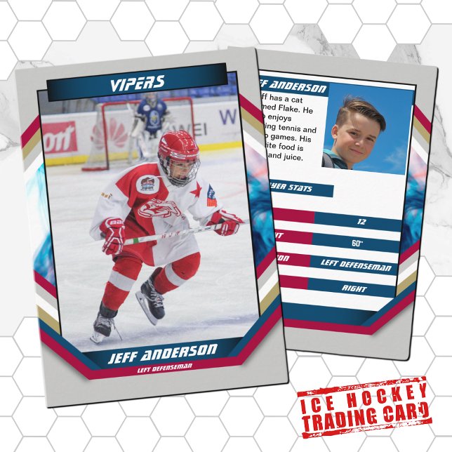 Cartão de Comércio de Hóquei no Gelo com Cinza Ver (Ice Hockey Trading Card: Futuristic design, dynamic action. Perfect gift for kids and fans! )
