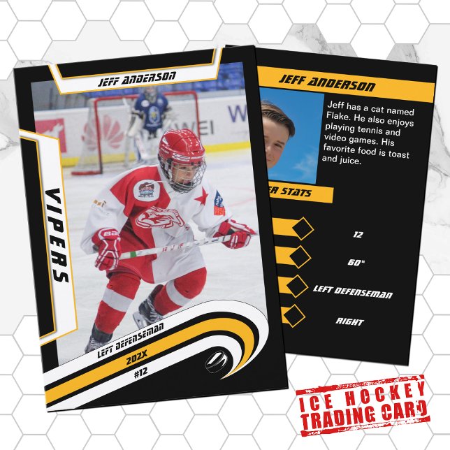 Cartão de Comércio de Hóquei no Gelo em Lively Yel (Sunny vibes for young hockey champs! Cool yellow hockey trading card - a perfect souvenir and gift )