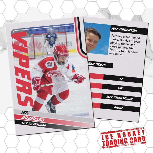Cartão de Comércio de Hóquei no Gelo Vermelho (Unleash your creativity with our red and black customizable ice hockey trading card )