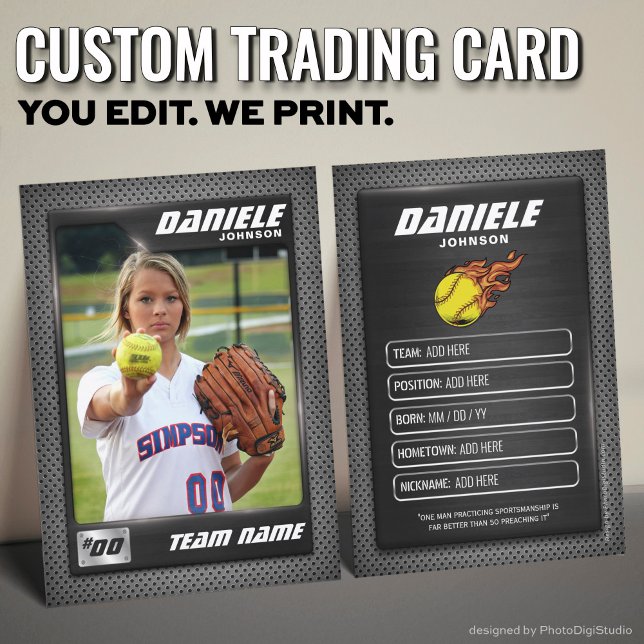 Cartão de Comércio de Softball Personalizado, Cart (Graphite Softball Trading Card, Custom Softball Player Card)