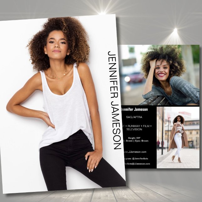 Cartão de Comp de Ator Modelo | 3 Fotos (Actor promo cards for casting calls and auditions, commercial castings, flip card for models actors)