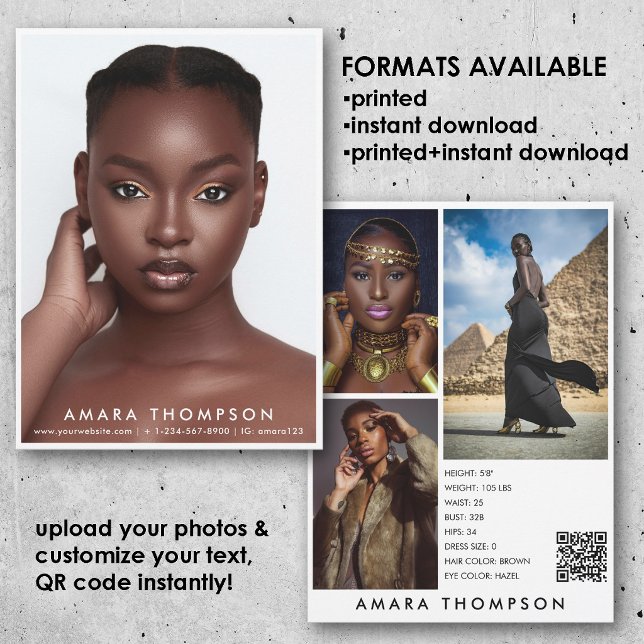 Cartão de Comp Modelo Ator 4 Foto Código QR (Model Actor Modeling Comp Card 4 Photo QR Code)