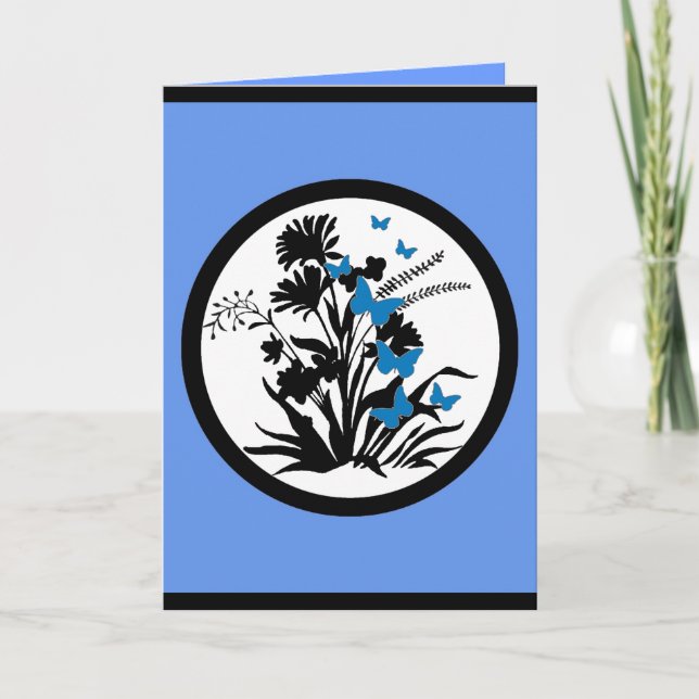 Cartão de compaixão de flores brancas, azul e pret (Frente)