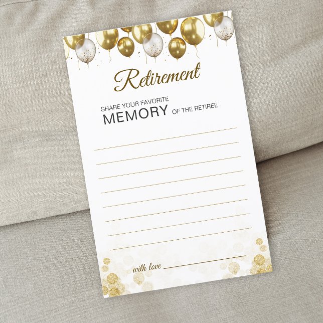 Cartão de Compartilhar uma Lembrança de Balão Dour (Gold Balloon Happy Retirement Share A Memory Card)