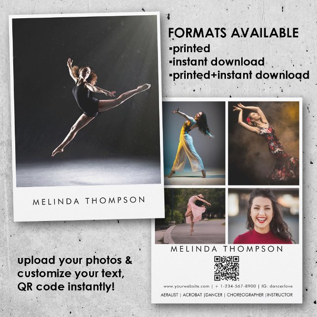 Cartão de Compilação de Dançarino Coreógrafo 5 Fot (Dancer Choreographer Comp Card 5 Photo QR Code)